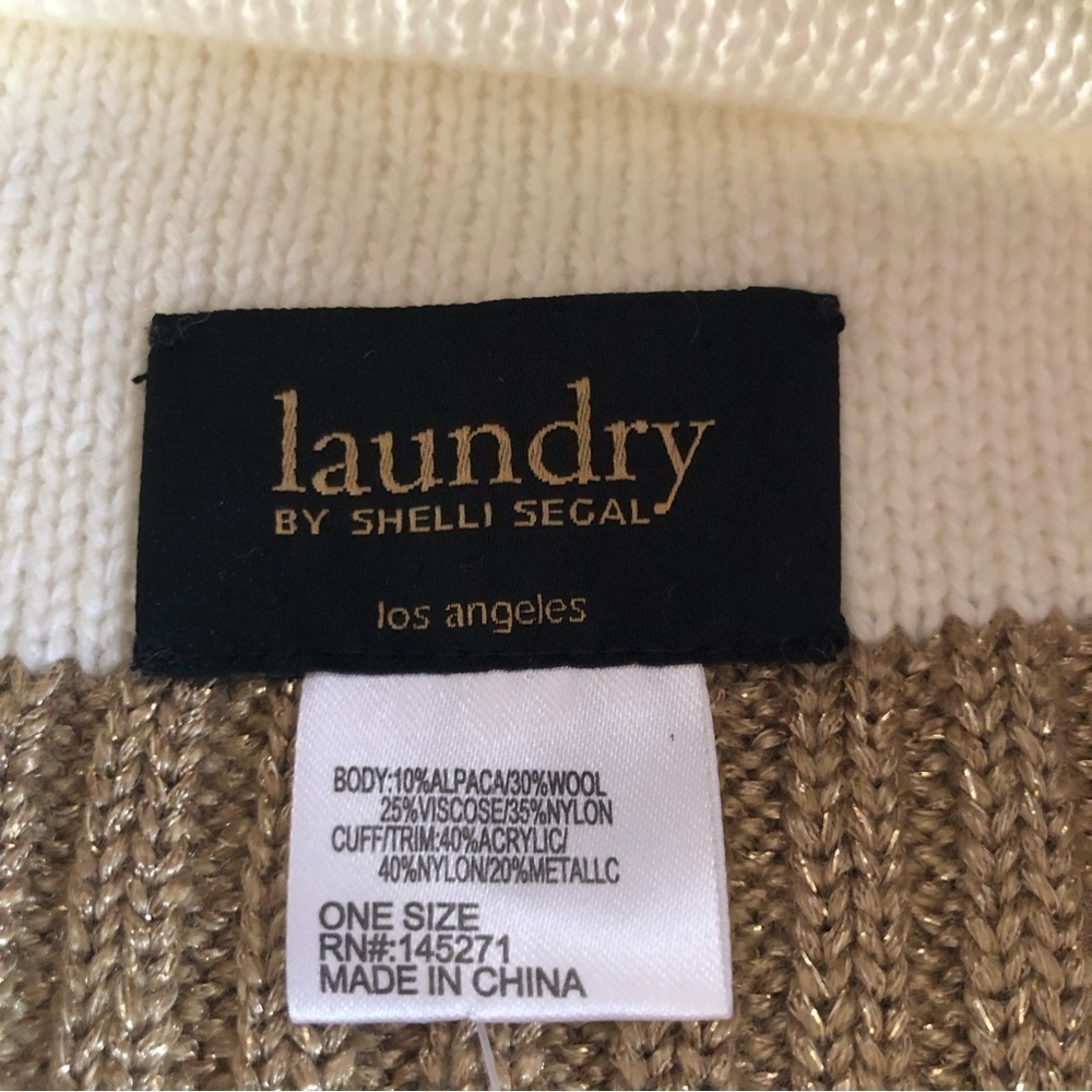LAUNDRY BY SHELLI SEGAL Alpaca Wool Blend Ribbed Gold Shimmering Trim Beanie OS - Picture 13 of 14